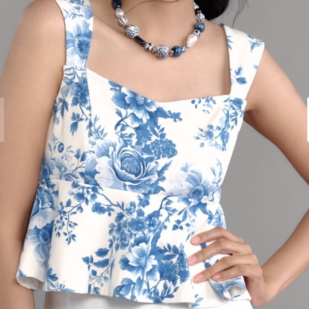NWT Anthropologie Floral Maeve Square-Neck Peplum Tank Top